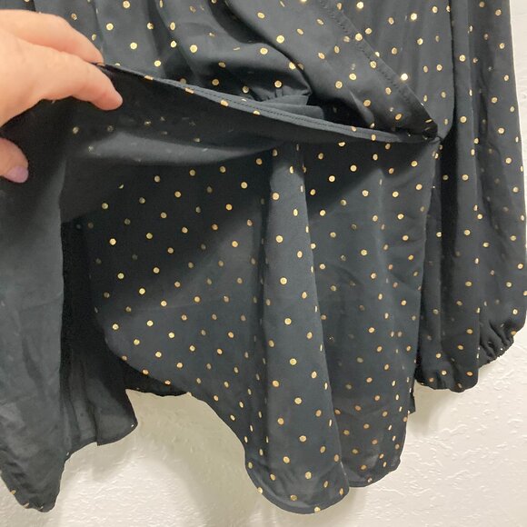 June + Vie Womens Blouse Wrap Top Black Gold Metallic Sheer Polka Dot 24W - Picture 10 of 11